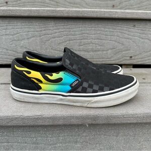 Vans Classic Slip-On Checkerboard Shoes Glow in the Dark Flames Men, Women, Kids